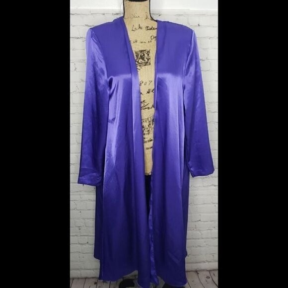 Vintage Other - Vintage 90s Boudoir Chic Sateen Slate Blue Robe Blue Sateen